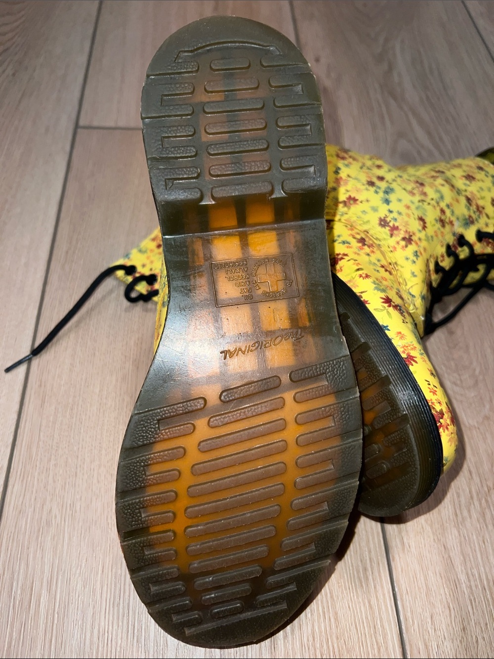 Dr. Martens Yellow Floral Lace-Up Boots with Black Laces - Picture 10 of 16
